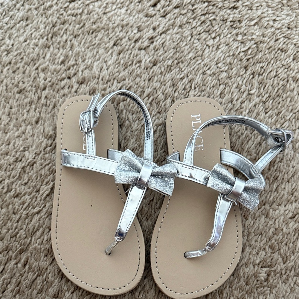 The Children's Place Silver Sandals with Glitter Bow